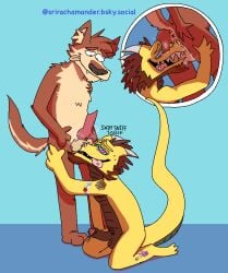 animal_genitalia anthro backsack ball_sniffing balls bodily_fluids butt_sniffing canid canine canine_genitalia canis dragon duo erection foreskin genital_fluids genitals humanoid_genitalia humanoid_penis hypnosis hypnotic_eyes kneeling knot knotted_penis male male/male mammal mind_control mythological_creature mythological_scalie mythology penis perineum piercing precum scalie sniffing srirachamander standing stiff_tail tattoo tongue tongue_piercing wolf yellow_body