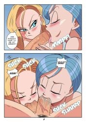 1boy 2girls android_18 big_breasts boobjob bulma bulma_(dragon_ball) bulma_briefs cum_in_mouth dialogue dragon_ball funsexydragonball gift_wrapped_female secret_comics tagme threesome tittyfuck vegeta video voice_acted