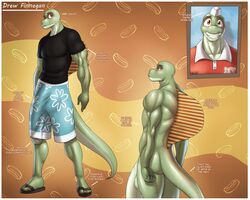 2017 anthro ass balls biceps big_balls big_penis clothing dimetrodon fin footwear hat long_penis male marauder6272 model_sheet muscular muscular_male nude pecs penis photo picture_on_wall reptile sandals scalie shirt shorts smile solo vein