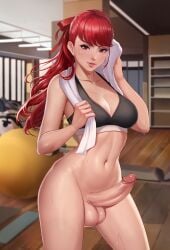 1futa absurd_res atlus balls balls_ bangs big_breasts big_penis bottomless breasts casual clothed clothing erect_penis erection exlic female fit fit_female futa_only futanari gym gym_uniform high_resolution human intersex kasumi_yoshizawa light-skinned_futa light_skin long_hair looking_at_viewer megami_tensei mostly_nude pale_skin penis penis_out persona persona_5 persona_5_royal red_eyes red_hair shirt_lift solo solo_futa sportswear standing sumire_yoshizawa towel wide_hips