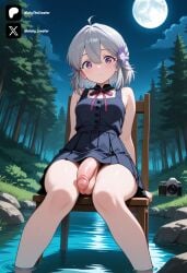 1futa ai_generated breasts cock colored dick erection futa_only futanari futanari/female futanarization light_skin light_skinned_futanari nickythecreator penis sexy sexy_body sexy_pose testicles uncensored veiny_penis arut_ann_ferdinand okiraku_ryoushu_no_tanoshii_ryouchi_bouei_~seisan-kei_majutsu_de_na_mo_naki_mura_wo_saikyou_no_jousai_toshi_ni~ 1girl blush foreskin grey_hair hair_between_eyes hair_ornament medium_hair purple_eyes short_hair blue_dress dress neck_ribbon pleated_dress pleated_skirt ribbon short_dress skirt sleeveless sleeveless_dress chair flower forest full_moon hair_flower moon nature night night_sky outdoors sky tree water looking_at_viewer medium_breasts sitting small_breasts tits ahoge bare_shoulders camera closed_mouth flaccid soaking_feet solo from_front front_view