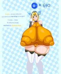 1girls 1girl blonde_hair gigantic_breasts hyper_breasts huge_nipples hyper_nipples thick_thighs arm_sleeves breasts_expansion female_only solo blue_eyes areolae nipples_visible_through_clothing pussy_visible_through_clothes cameltoe nutaku project_qt elva_(project_qt) stallion_vs hires portrait 2026