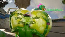 fortnite ziggy_(fortnite) lizzik_(fortnite) jaiblizz rimming rimjob male male_only male/male sweat onomatopoeia lizard anthro big_ass huge_ass big_butt face_in_ass 3d 3d_(artwork) dialogue musk musk_clouds musky_butt