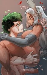 1boy 1boy1girl 1girls 2d 2d_(artwork) after_orgasm after_sex big_ass big_breasts big_butt big_penis big_thighs blush blush_lines blushing boku_no_hero_academia breath breath_powers brown_body carrying carrying_partner dark-skinned_female dark_skin deku dripping dripping_cum dripping_pussy green_eyes green_hair huge_ass huge_breasts huge_thighs izuku_midoriya looking_at_another looking_at_partner looking_pleasured mavrix mirko miruko my_hero_academia red_eyes rumi_usagiyama scar sex stand_and_carry_position standing standing_sex straight sweat sweatdrop sweating sweaty text text_bubble vaginal_fluids vaginal_penetration wet wet_penis white_hair