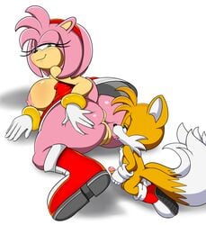 2017 amy_rose anthro anus areola ass big_breasts big_butt breasts canine digitaldomain123 duo erect_nipples erection female fox hedgehog huge_butt male mammal masturbation nipples penis pussy smile sonic_(series) soulteam tails