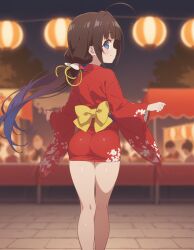 hinatsuru_ai brown_hair blue_eyes kimono flat_chest heavenly_body slutty_female slutty_dress tempting tempting_viewer sexy petite_female slim_female skinny_female pretty_girl ai_generated focus_on_ass heavenly_ass small_ass