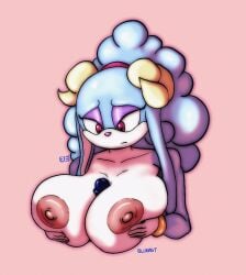 animated anthro areola ariem_(sonic) big_breasts blue_body blue_fur blue_penis blueast bovid bracelet breast_play breasts caprine clothing curved_horn disembodied_penis eyelashes eyeshadow female floppy_ears fur genitals gloves handwear hi_res horn huge_breasts jewelry lop_ears makeup male male/female mammal nipples nude penis pink_areola pink_background pink_eyes pink_nipples purple_eyeshadow purple_nose sega sex sheep simple_background solo sonic_the_hedgehog_(series) titfuck white_body white_clothing white_fur white_gloves white_handwear yellow_horn