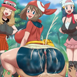 1boy ai_generated ass assjob big_ass big_breasts big_butt breasts buttjob censored_penis covered_assjob covered_buttjob cum cum_on_ass dawn_(pokemon) evil_smile female femdom grinding_on_ass grinding_on_penis grinding_penis_on_ass hotdogging huge_ass male may_(pokemon) nintendo no_penetration penis pokemon pokemon_dppt pokemon_rse pokemon_xy serena_(pokemon)