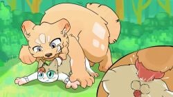 16:9 2026 anal anal_penetration animal_genitalia animal_penis anus balls blue_eyes braided_hair brown_body brown_fur canine_genitalia canine_penis cel_shading chugou_(fabulous_beasts) digital_drawing_(artwork) digital_media_(artwork) doggystyle domestic_cat duo fabulous_beasts felid feline felis feral feral_on_feral feral_penetrated feral_penetrating feral_penetrating_feral flower_on_head forest_background from_behind_position front_view fur genitals grey_eyes grin hair hi_res inner_ear_fluff knot knotted_penis konen larger_feral larger_male male male/male male_feral male_on_feral male_penetrated male_penetrating male_penetrating_male mammal monotone_body monotone_fur nonbinary_(lore) paws penetration penile penile_penetration penis penis_in_ass pinned pinned_to_ground quadruped sex shaded shanque_(fabulous_beasts) size_difference smaller_feral smaller_male smaller_penetrated smile straw_dog tuft white_body white_fur widescreen