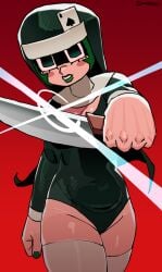 1girl bangs black_leotard boob_bulge boob_window boobs breasts christianity cleavage cropped ellie_dee_(ennuikal) ennuikalart medium_breasts mob_face no_background nun nun's_habit nun_hat nun_outfit nuns_a_blazing oc original original_character poker_cards simple_lighting sketch tagme thick_lips red_background gradient_background detailed white_thighhighs cameltoe glistening glistening_body glistening_skin green_eyes green_lipstick green_hair light_skin light-skinned_female 1girls stomach_bulge knife weapon expressionless blush