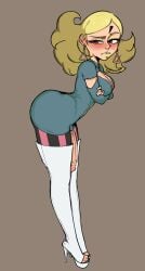 delta_(boruto) boruto:_naruto_next_generations jeteggs futa large_breasts large_penis frown eyebrows_raised looking_at_viewer long_legs short_hair crossed_arms open_toe_shoes high_heels thigh_boots earrings clothed ass ass_focus