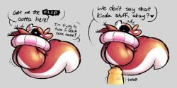 angry anthro balls big_butt big_tail bodily_fluids bottom_heavy butt canid canine canis censor_bar censored_profanity chikn_nuggit chikn_nuggit_(chikn_nuggit) colored dial digital_drawing_(artwork) digital_media_(artwork) domestic_dog duo flailing fur genitals hawt_saus_(chikn_nuggit) heart_symbol imminent_rape imminent_sex inflatable inner_tube looking_at_viewer looking_down male male/male mammal multicolored_body open_mouth penis profanity red_body red_fur rodent sciurid sharp_teeth small_balls stuck sweat sweaty_butt tail teeth tree_squirrel vein veiny_penis zlut385
