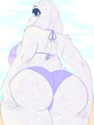back_view beach big_ass big_breasts big_butt big_thighs bikini deltarune goat goofy_horns huge_ass huge_breasts mommy swimwear tall toriel toriel_(deltarune) toriel_(undertale) undertale white_fur