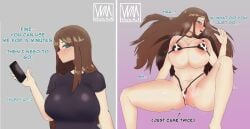 blue_eyes breasts brown_hair cow_girl cow_print defeated large_ass large_breasts mind_break multiple_orgasms original original_character surrendering tagme whitemud
