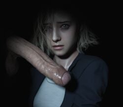 1boy 1girls 3d 3d_(artwork) absurdly_large_cock balls big_balls big_cock big_dick big_penis black_background blonde blonde_female blonde_hair blue_eyes clothed_female_nude_male cock dick female female_focus grace_ashcroft grace_ashcroft_(julia_pratt) huge_balls huge_cock huge_dick huge_penis large_cock large_dick large_penis leeterr male penis resident_evil resident_evil_9:_requiem scared scared_expression short_hair tagme wavy_hair