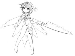 camel_(dansen) fairy fairy_wings female female knife minigirl monochrome no_panties original pointy_ears short_hair solo weapon wings