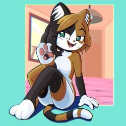 1:1 2024 3_toes anthro black_body black_fur black_hair breasts brown_body brown_fur brown_hair calico_cat digit_ring digital_media_(artwork) domestic_cat fangs featureless_breasts feet felid feline felis female female_only fur genitals green_eyes hair hi_res jewelry kawa_(storky_dev) looking_at_viewer mammal multicolored_body multicolored_fur multicolored_hair nude nude_anthro nude_female open_mouth pawpads paws ring small_breasts smile solo tail teeth toe_ring toes toon_draw toon_pinups vulva whiskers white_body white_fur
