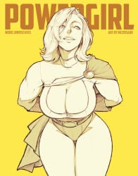 1girls big_breasts boob_window boobs boobs_focus breasts cape cleavage cleavage_cutout dc dc_comics female female_kryptonian female_only gloves hips hips_focus huge_breasts kara_zor-l karen_starr kryptonian large_breasts leotard medium_hair meziosaur missfaves pin_up power_girl power_girl_cosplay_pose_(missfaves) smile superman_(series) thick_thighs thighs