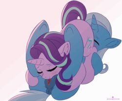 2017 69_position animated anus blush closed_eyes cunnilingus cutie_mark duo equine female feral friendship_is_magic hair hooves horn long_hair mammal momomistress multicolored_hair multicolored_tail my_little_pony oral pussy sex simple_background starlight_glimmer trixie_(mlp) two_tone_hair underhoof unicorn vaginal_penetration white_background yuri