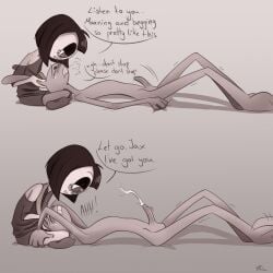 4_fingers anthro bedroom_eyes blush bodily_fluids breath clothed clothed_female clothed_male clothing cum drooling duo ear_grab ejaculation eye_contact eyes_closed female fingers genital_fluids genitals glitch_productions hands-free hi_res humanoid jax_(tadc) lagomorph leaking_cum leporid looking_at_another male mammal moan motion_lines narrowed_eyes penis pomni_(tadc) praise praise_kink rabbit saliva screaming_alice seductive shaking speech_bubble tears the_amazing_digital_circus throbbing throbbing_penis thumping thumping_foot
