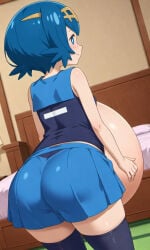 aged_up ai_generated blue_eyes blue_hair female female_only lana_(pokemon) pokemon pokemon_sm pregnant pregnant_belly pregnant_female presenting_ass solo solo_female solo_focus trial_captain trial_captain_lana