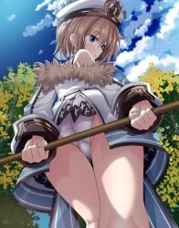 1girls ass ass_focus blanc brown_hair female female_only helvetica_std light-skinned_female light_skin neptunia_(series) panties solo