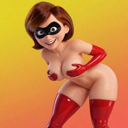ai_generated big_breasts helen_parr latex latex_gloves latex_thighhighs no_bra no_panties pussy ready_for_sex smiling_at_viewer the_incredibles thick_thighs