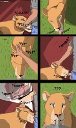 1boy 1girls animal comic feline fellatio feral furry greenlion human interspecies lion male_pov mammal oral penis pet pov sucking text watermark x-ray zoological_gardens