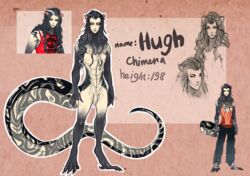 anthro bebl chimera flaccid hair hybrid long_hair looking_at_viewer male model_sheet nipples nude penis sketch solo