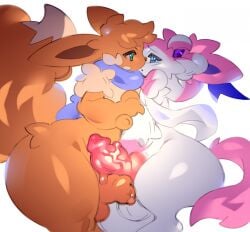 animal_genitalia animal_penis anthro anthro_on_anthro anthrofied balls big_butt big_penis bodily_fluids butt canine_genitalia canine_penis cc034771 colored digital_media_(artwork) dipstick_tail dripping duo eevee eeveelution erection frottage generation_1_pokemon generation_6_pokemon genital_fluids genitals glans glistening glistening_genitalia glistening_penis hi_res hug kerchief kerchief_only knot knotted_penis male male/male markings monotone_background mostly_nude neckerchief neckerchief_only neckwear nintendo penile penis penis_size_difference penises_touching pink_penis pokemon pokemon_(species) pokemorph precum precum_drip sex shaded simple_background sylveon tail tail_markings thick_thighs vein veiny_penis white_background