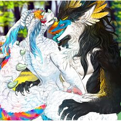 ambiguous_gender anal anal_sex anthro bebl dragon duo erection fur furred_dragon male male/ambiguous penetration sergal sex tongue tongue_out