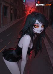 1girl 1girls ai_generated black_hair blush blushing female haart_ai hazbin_hotel long_hair medium_breasts orange_eyes pale_skin salina_(hazbin_hotel) skinny slim_waist tagme yellow_eyes
