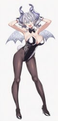1girls :d ai_generated armpits arms_up boobs bunny_ears bunnysuit demon demon_girl female female_only fringe happy labrynth_of_the_silver_castle leotard looking_at_viewer lovely_labrynth_of_the_silver_castle necklace open_mouth pale_skin playboy_bunny pointy_ears pose princess queen silver_eyes silver_hair simple_background smile solo standing twin_tails white_background white_hair young younger_female yu-gi-oh!