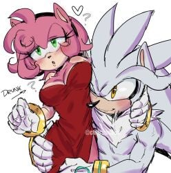 1boy 1boy1girl 1girl amy_rose big_breasts blush blush_lines blushing chiiriipeach cleavage cocktail_dress drunk drunk_female furry furry_female furry_male furry_only heart-shaped_pupils heart_eyes hedgehog red_dress silver_the_hedgehog small_waist sonic_(series) sonic_the_hedgehog_(series) straight wide_hips