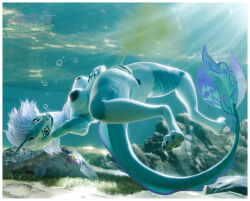 3d_(artwork) anthro anus blender_(artwork) blue_body bodily_fluids breasts bubble digital_media_(artwork) disney dragon eastern_dragon female genital_fluids genitals hair hi_res looking_at_viewer mythological_creature mythological_scalie mythology nude peeing peeing_in_water peeing_underwater pinup pose potatotime raya_and_the_last_dragon scalie sisu_(ratld) solo tail thick_thighs underwater urine vulva water watermark watersports