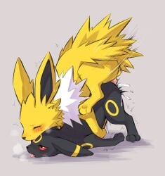 animal_genitalia animal_penis black_body black_fur black_inner_ear black_nose black_paws blush blush_lines bodily_fluids breath canine_genitalia canine_penis closed_eyes cum cum_inside duo eeveelution ejaculation emanata female feral feral_on_feral from_behind_position fur generation_1_pokemon generation_2_pokemon genital_fluids genitals grey_background hands_on_sides hi_res jolteon knot knotted_penis leaking_cum male male/female markings mounting neck_tuft nintendo orgasm paws penis pink_penis pokemon pokemon_(species) pupils red_eyes red_sclera ring_(marking) sex shadow shaking shaking_orgasm simple_background spiky_fur sweat thrust_lines thrusting tongue tongue_out tsukune_minaga tuft umbreon white_body white_fur yellow_body yellow_fur yellow_paws