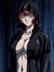 1girls accurate_art_style ai_generated alternate_costume arms_at_sides bangs bangs_between_eyes barely_clothed bible_black bible_black_gaiden big_breasts breasts busty cleavage closed_mouth clothed_female clothing coat collarbone dark_room expressionless faithful_to_the_anime female female_focus female_only high_resolution hood hood_up hooded_robe jorkingston light-skinned_female light_skin long_hair looking_at_viewer midriff mostly_nude navel no_bra no_bra_under_clothes official_alternate_costume partially_clothed pinup purple_eyes red_hair retro_artstyle revealing_clothes robe serious serious_face serious_look solo stoic takashiro_hiroko teen teenage_girl teenager upper_body white_skin