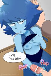 1girls blue_female blue_hair blue_skin breast breasts cartoon_network clothes exposing gem_(species) gnome-no handjob lapis_lazuli_(gem) lapis_lazuli_(steven_universe) nipples pov room shirt short_blue_hair short_hair steven_universe unseen_male_face upset