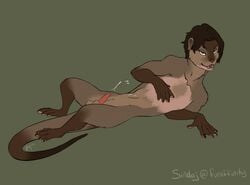 anthro cum cumshot ejaculation erection fur hair hands-free looking_at_viewer lying male mammal mustelid nude on_back open_mouth orgasm otter sindaj solo