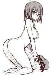 1futa ass breasts censored condessa futa_only futa_sans_balls futanari gigantic_penis glasses huge_cock human hyper_penis kneeling large_breasts monochrome nude penis solo veiny_penis