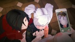 1futa 2girls 3d 3d_animation animated assisted_fellatio assisted_oral assisted_sex black_hair blowjob blue_eyes cape car dezerbitch fellatio futa_on_female futa_with_female futanari kissing_cheek longer_than_30_seconds no_sound original_version_at_source peace_sign recording ruby_rose rwby short_video shorter_than_one_minute silver_eyes stroking_penis swallowing tagme twintails video weiss_schnee white_hair