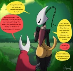 2d 2girls artist_signature big_ass black_body comic comic_page comic_panel corrupted corruption creepy dialogue dominant_female drooling english english_dialogue english_text female female_only girl greyroot hollow_knight hollow_knight:_silksong hornet_(hollow_knight) insect_girl insects masked masked_female monster monster_girl multiple_girls parasite possessed possession shakra_(hollow_knight) sigorordl silksong speech_bubble stuck team_cherry tentacle tentacle_rape tentacle_sex tentacles text twisted_bud