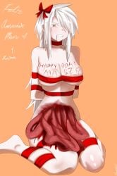 aged_up big_breasts birthday bleeding blood blood_on_face colorless_kaina cuts cuts_on_chest disembowelment english_text female female_only gore guro guts happy_birthday hasumi_kaina intestines kaina_hasumi mushoku_no_kaina pain portuguese_text red red_ribbon red_ribbons ribbon_bondage sad vanity2112 white_hair wrapped_breasts wrapped_hands wrapped_up yellow_background yellow_eyes