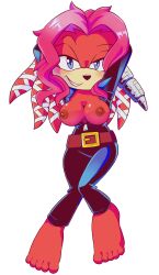 areolae blue_eyes blush breasts feet hecticarts lien-da mobian mobian_(species) mobian_echidna nipples pink_hair red_fur ryanic92 simple_background smile solo_female sonic_(series) sonic_the_hedgehog_(comics) sonic_the_hedgehog_(series) white_background