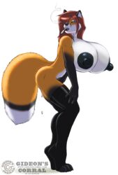 1girls anthro big_breasts breasts canine cigarette clothing cox dripping edit female female_only fox gideon huge_breasts hyper hyper_breasts legwear mammal presenting solo stockings