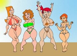 4girls aged_up arms_behind_back arms_up bare_shoulders ben_10 big_breasts bikini bikini_bottom bikini_top black_eyes blue_eyes brown_hair busty caglioro3666 candace_flynn cartoon_network cleavage crossover curvy disney disney_channel disney_xd erect_nipple erect_nipples eyelashes female female_only foster's_home_for_imaginary_friends frankie_foster front_view g-string ginger grey_eyes group gwen_tennyson hair_ornament hairclip hand_behind_back hourglass_figure human long_hair melissa_chase midriff milo_murphy's_law multiple_females multiple_girls nipple_bulge nipples older open_mouth orange_hair outdoor outdoors phineas_and_ferb pose posing red_hair sand short_hair skimpy smiling standing straight_hair swimsuit teenage tied_hair underboob voluptuous wide_hips