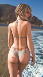 3d 3d_(artwork) 3d_model absurd_res absurdres ashley_graham ashley_graham_(ella_freya) beach beach_background bikini bikini_bottom bikini_top blonde_female blonde_hair edit from_behind looking_at_viewer looking_back queen_of_spades queen_of_spades_symbol queen_of_spades_tattoo resident_evil resident_evil_4 tattoo thiccboysteven tramp_stamp