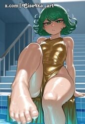 1girls ai_generated alternate_costume arm_support artist_name bare_shoulders barefoot blurry breasts bright_pupils china_dress chinese_clothes cise4ka curly_hair feet female flipped_hair foot_focus foot_out_of_frame foot_up foreshortening green_eyes green_hair half-closed_eyes indoors looking_at_viewer narrowed_eyes naughty_face one-piece_swimsuit one-punch_man parted_lips patreon_username petite pool poolside presenting_foot sensitive shiny_clothes shiny_skin short_hair sitting small_breasts smile smirk soles solo swimsuit tatsumaki thighs tile_floor tiles toes v-shaped_eyebrows water wet wet_clothes wet_swimsuit white_pupils yellow_one-piece_swimsuit