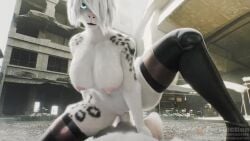 1boy 1girls 3d 3d_animation animated anthro anthro_on_anthro anthro_penetrated anus areola ass big_areola big_ass big_breasts big_nipples big_penis big_thighs blue_eyes breasts cowgirl_position cum_in_pussy cum_inside cum_overflow felid feline female fur furflection furry huge_ass huge_breasts huge_thighs legwear male nier:_automata nipples penetration penis penis_in_pussy pussy riding riding_penis sex short_hair snow_leopard sound tagme thick_thighs thighs video white_hair yorha_2b yorha_2b_(mayosplash)