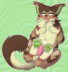 2025 animal_genitalia animal_penis anus balls blush blush_lines bodily_fluids brown_body brown_fur ceylon_(sirsploit) cum cum_drip cum_on_feet digital_drawing_(artwork) digital_media_(artwork) domestic_cat dripping erection feet felid feline feline_genitalia feline_penis felis feral fur genital_fluids genitals glistening glistening_pawpads gloves_(marking) green_eyes green_inner_ear green_pawpads head_tuft hi_res leg_markings lying male mammal markings multicolored_body multicolored_fur musk musk_cloud musky_feet on_back pattern_background pawpads penile_spines penis pink_penis shaded sheath simple_background smile socks_(marking) striped_body striped_fur stripes tongue tongue_out tuft tufted_ears wastepaw watermark